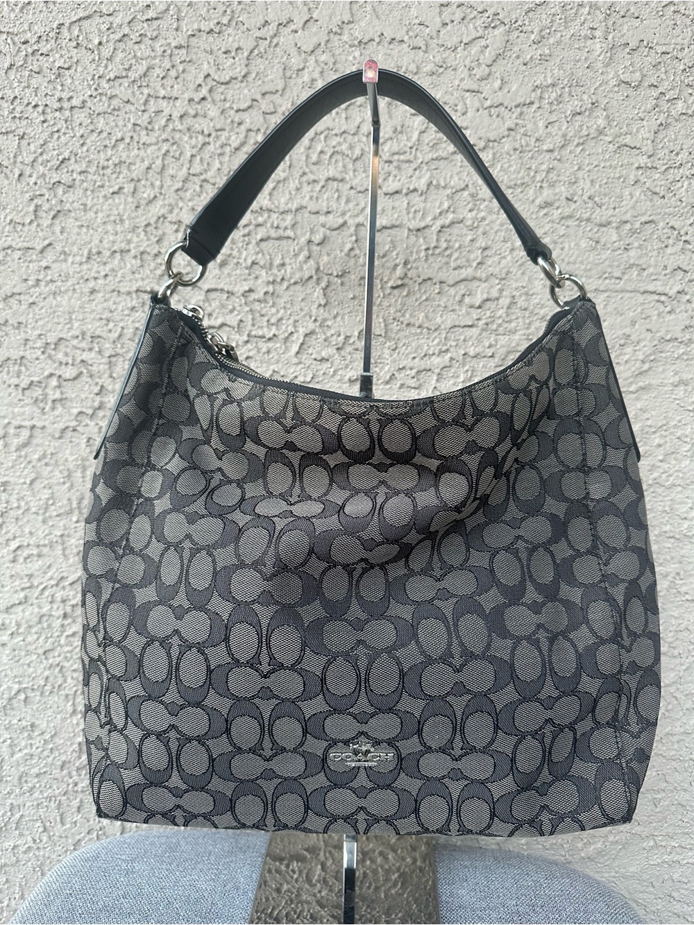 COACH  Black/Gray Signature Canvas Shoulder Hobo - no strap